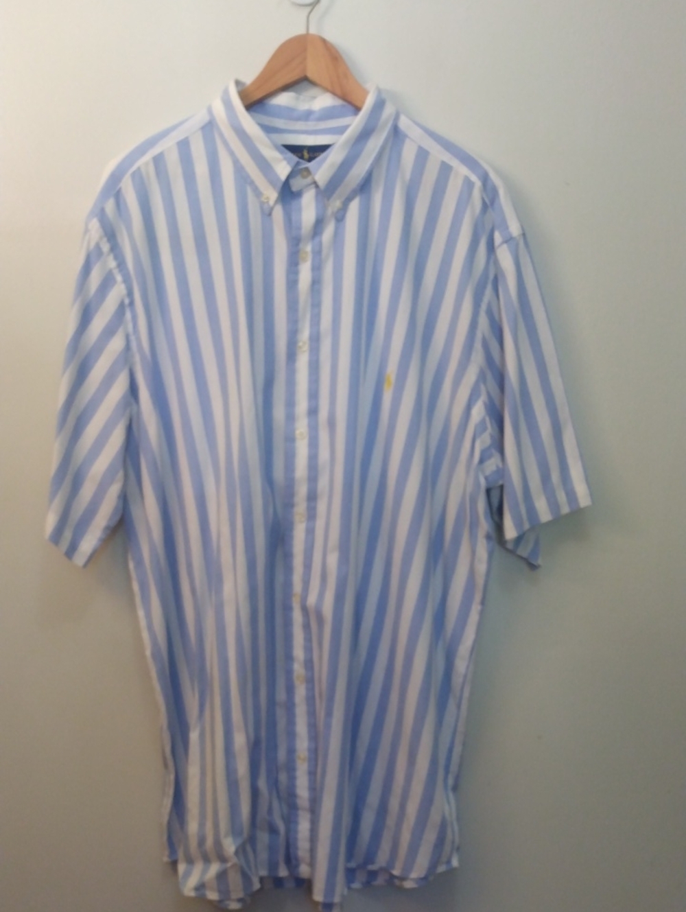 Vintage Ralph Lauren 2XLT Cotton White/Blue Bengal Stripe Summer/Beach Shirt